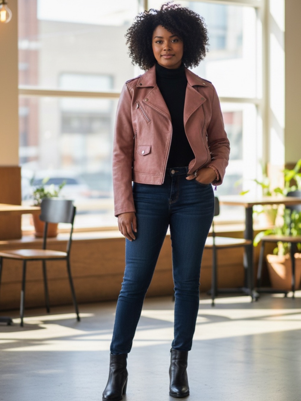 Jump & Fish Pink Leather Moto Jacket - Women's